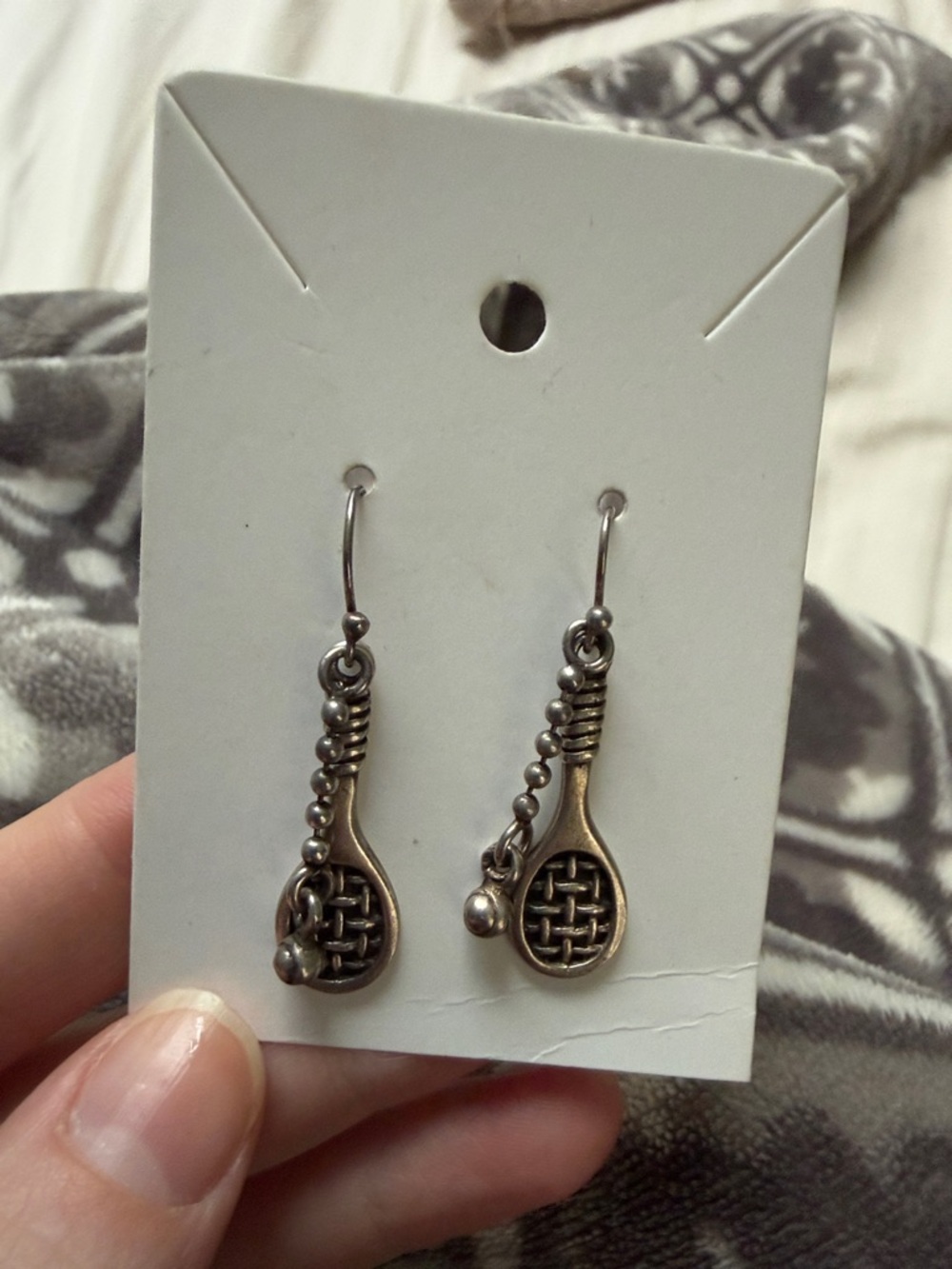 Sterling Silver Tennis Racket Charm Drop Earrings -